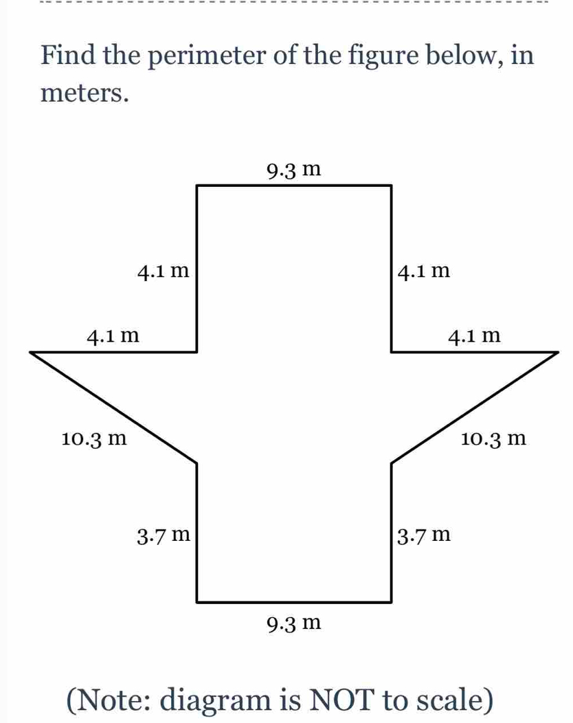 Find the perimeter of the figure below, in 
meters. 
(Note: diagram is NOT to scale)