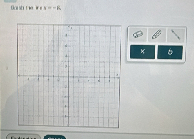 Graph the line x=-8, 
× 6 
E xol