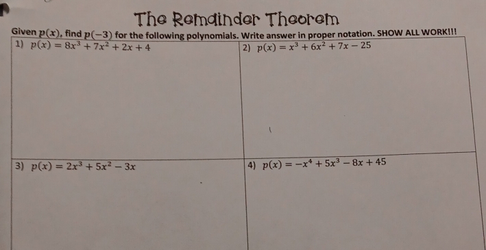 The Remainder Theorem