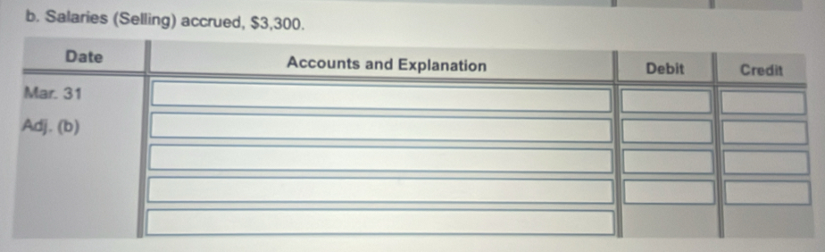 Salaries (Selling) accrued, $3,300.