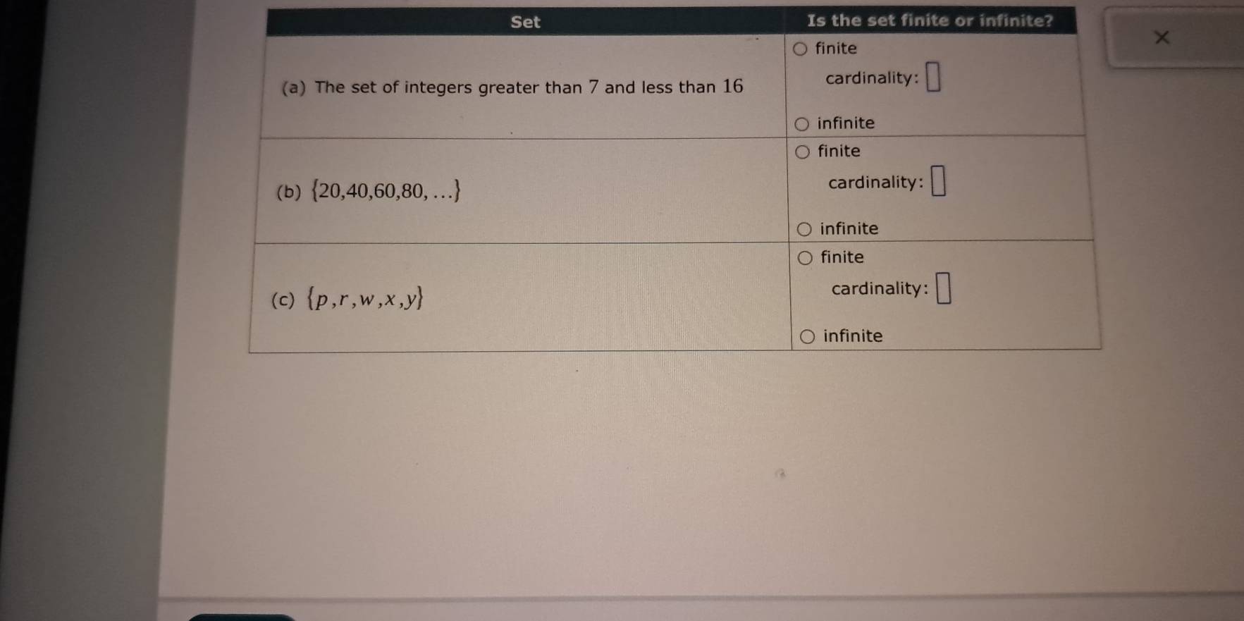 Is the set finite or infinite?