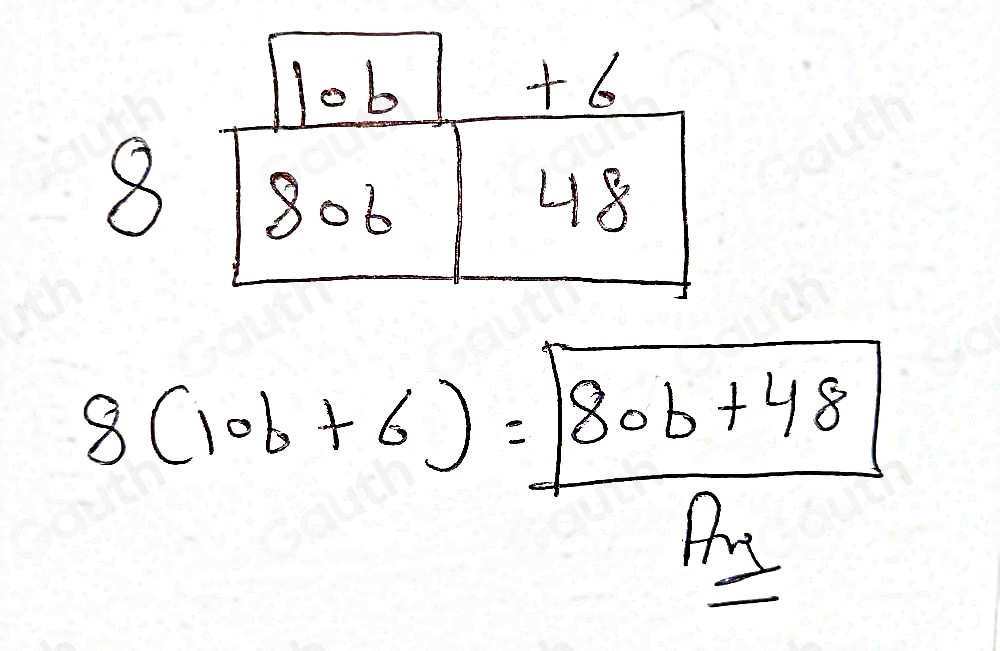 Solved: Enter the missing values in the area model to find 8(10b+6 ...