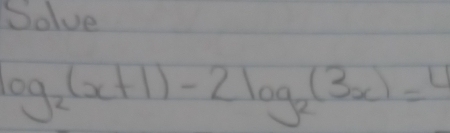 Solve
log _2(x+1)-2log _2(3x)=4