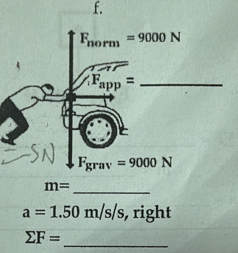 m=
_
a=1.50m/s/s, , right
_
sumlimits F=