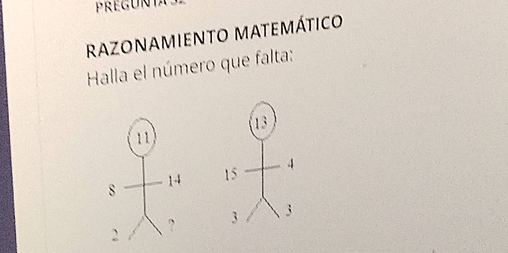 razonamiento matemático 
Halla el número que falta: 
(13
11
4
15
8
1
3
3
2