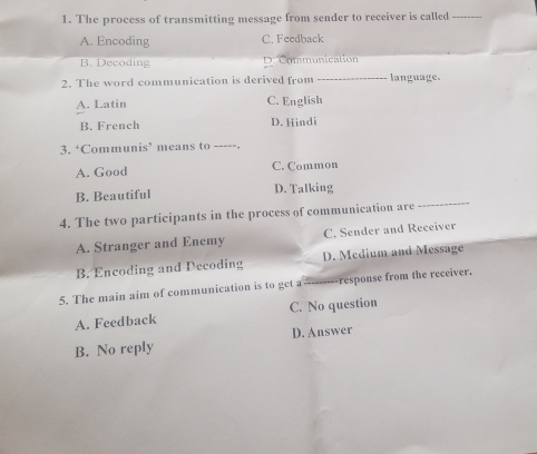Solved: The process of transmitting message from sender to receiver is ...