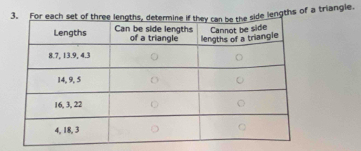 lengths of a triangle.