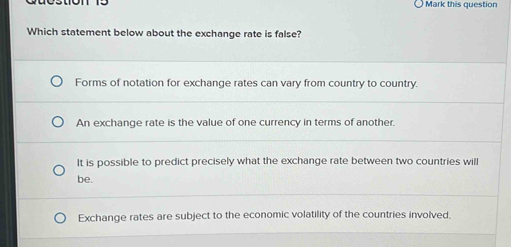 Solved: Mark this question Which statement below about the exchange ...