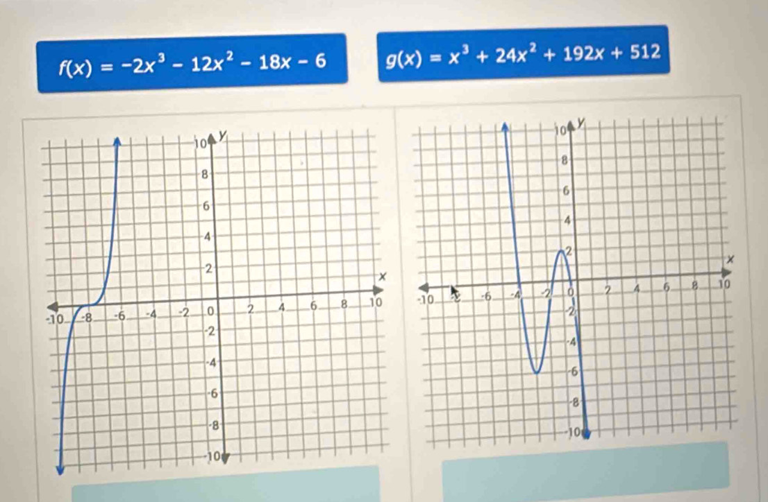 f(x)=-2x^3-12x^2-18x-6 g(x)=x^3+24x^2+192x+512