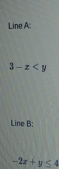 Line A:
3-x
Line B:
-2x+y≤ 4