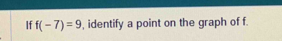 If f(-7)=9 , identify a point on the graph of f.