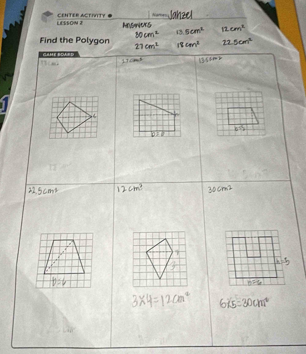 CENTER ACTIVITY Names 
LESSON 2 
Find the Polygon 
Game BoárD