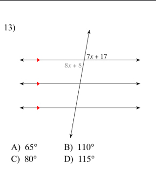 A) 65° B) 110°
C) 80° D) 115°