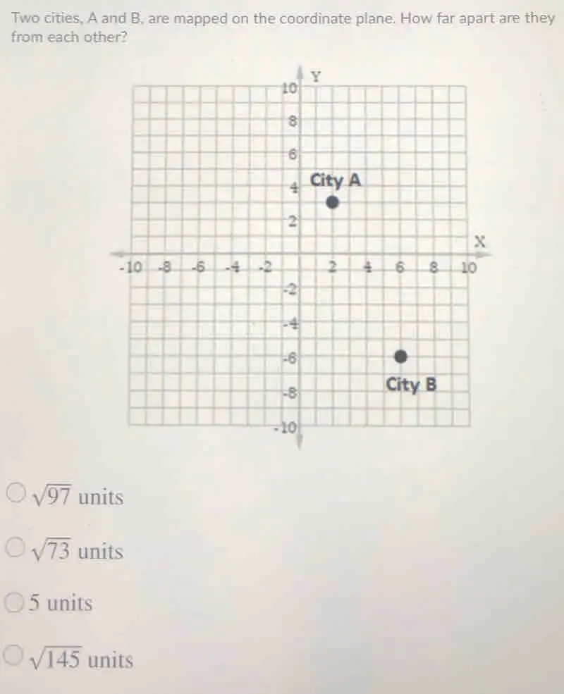 Solved: Two cities, A and B, are mapped on the coordinate plane. How ...