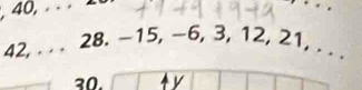 40, . · · 
. . .
42, . . . 28. -15, −6, 3, 12, 21, . . . 
30. ↑ y