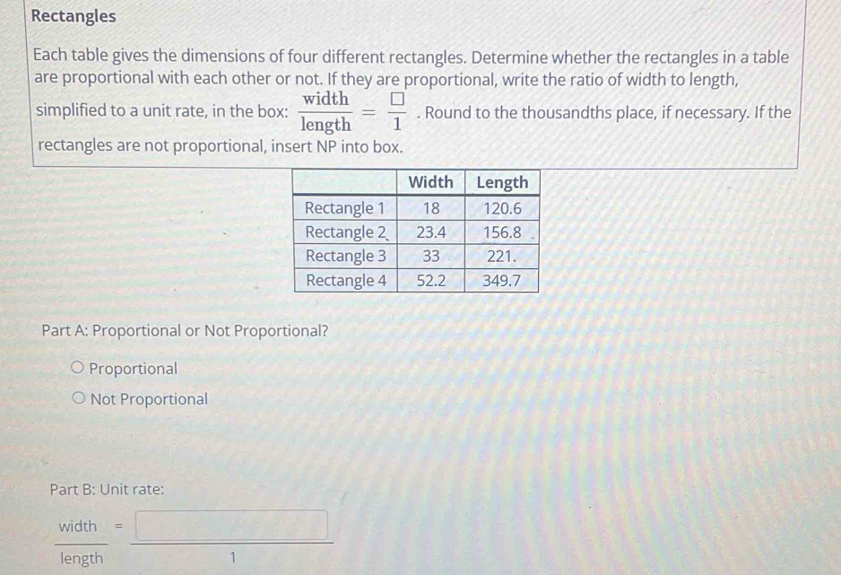 Rectangles Each table gives the dimensions of four different rectangles ...
