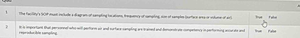 Solved: Qu1z 1 The facility's SOP must include a diagram of sampling ...