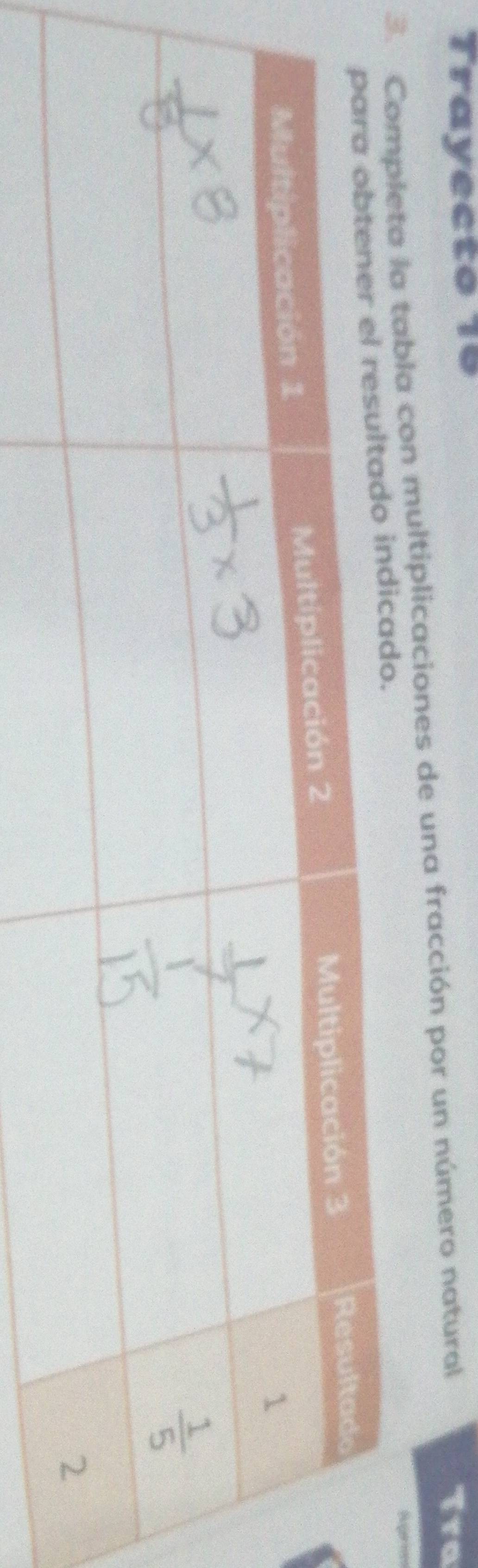 Trayecto 1º
3. Completa la tabla con multiplicaciones de una fracción por un número natural
Tra
ado. Supriss