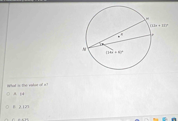 What is the value of x?
A. 14
B. 2.125
C 0.625