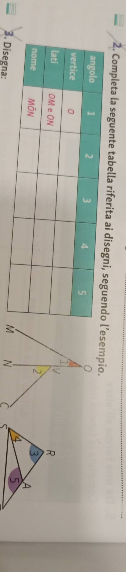 Completa la seguente tabella riferita ai disesempio. 
: