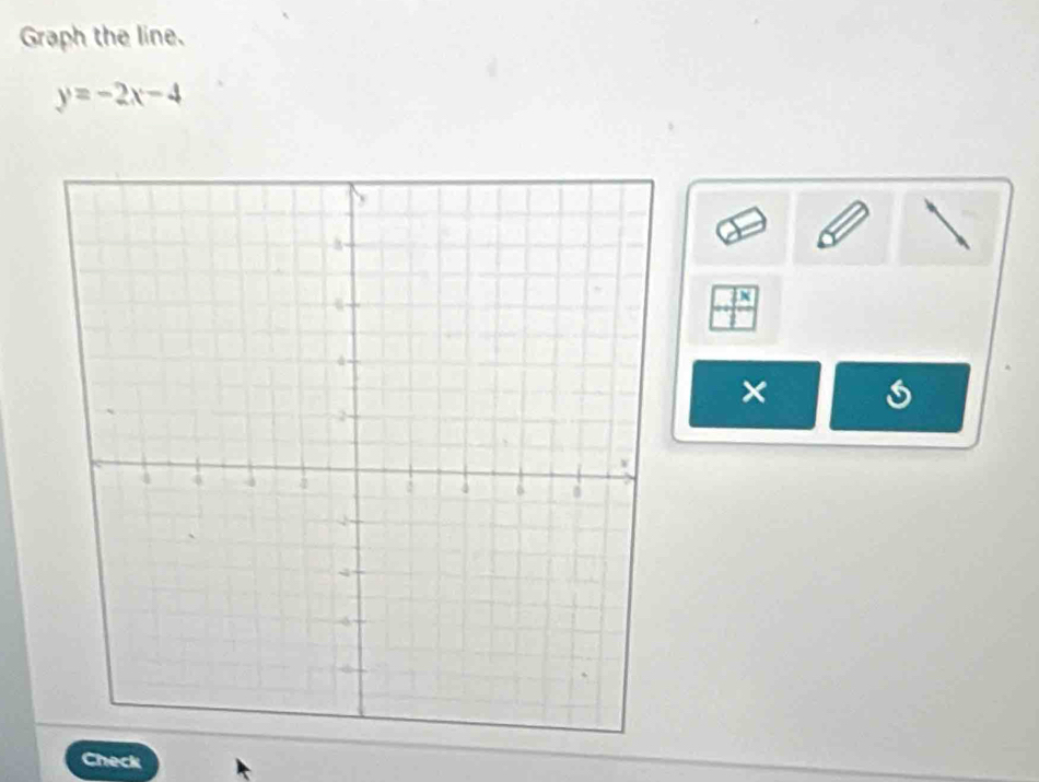 Graph the line.
y=-2x-4
× 
Check