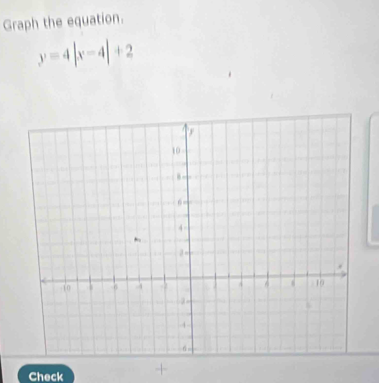 Graph the equation.
y=4|x-4|+2
Check 
+