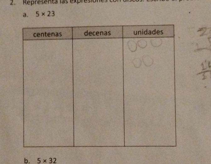 Representa las expresiones co 
a. 5* 23
b. 5* 32