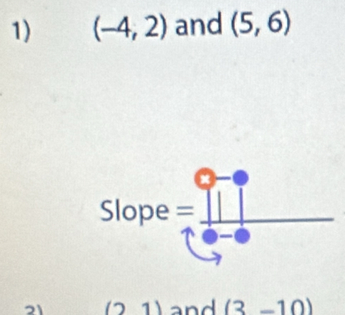 (-4,2) and (5,6)
(21) and (3-10)