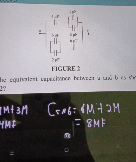 FIGURE 2 
he equivalent capacitance between a and b as sho 
2?