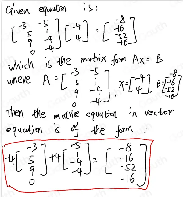Solved: Use the definition of Ax to write the matrix equation as a ...