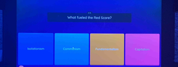 What fueled the Red Scare?
Isolationism Communism Fundamentalism Capitalism