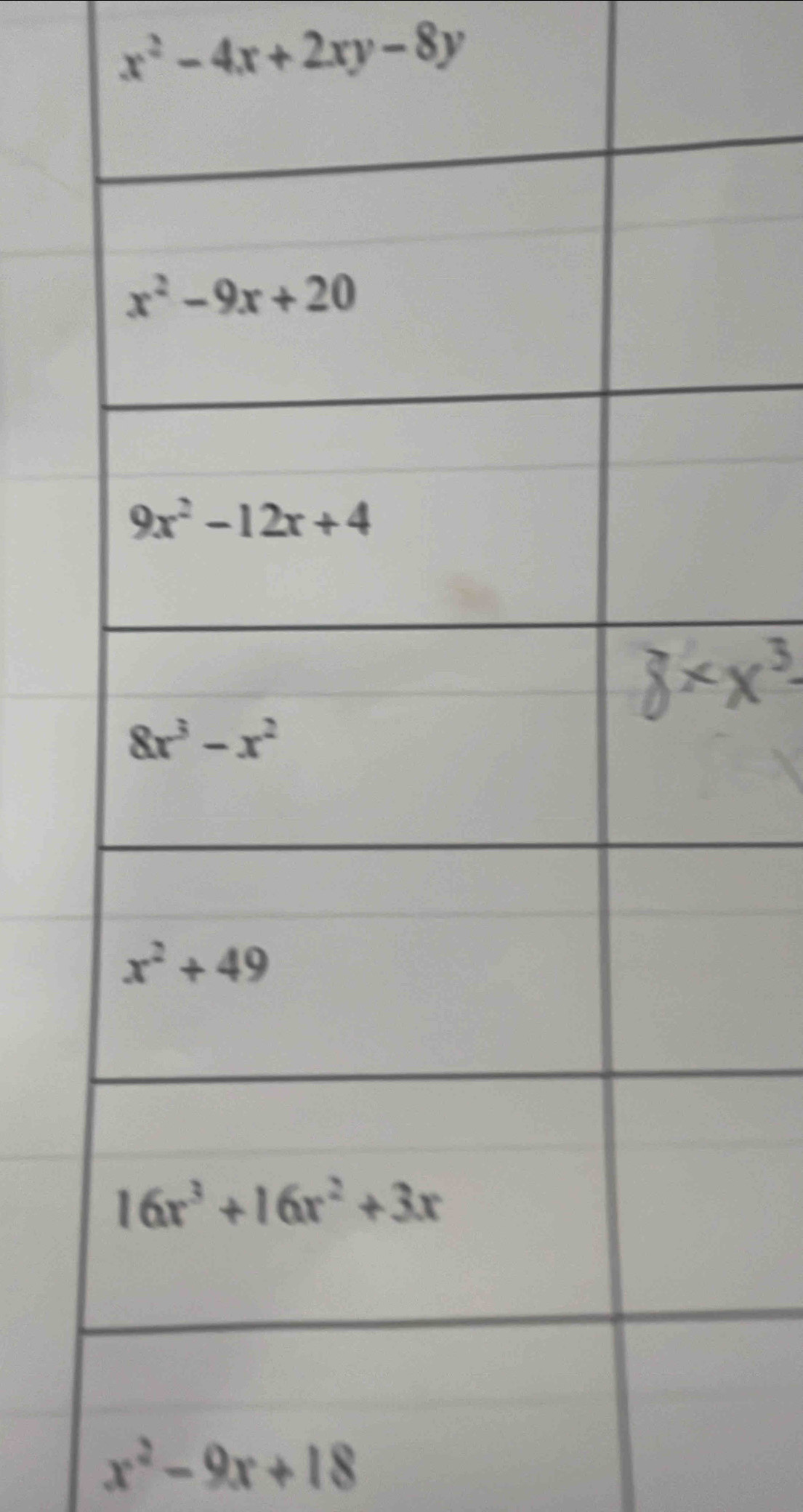 x^2-4x+2xy-8y
x^2-9x+18