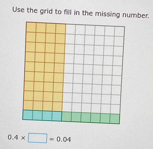 Use the grid to fill in the missing number.
0.4* □ =0.04