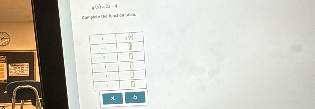 g(x)=2x-4
Complete the function table.