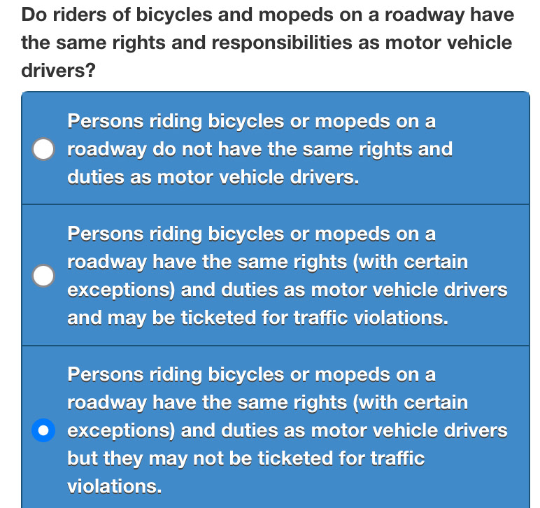 Solved: Do riders of bicycles and mopeds on a roadway have the same ...