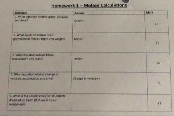 Homework 1 - Motion Calculations