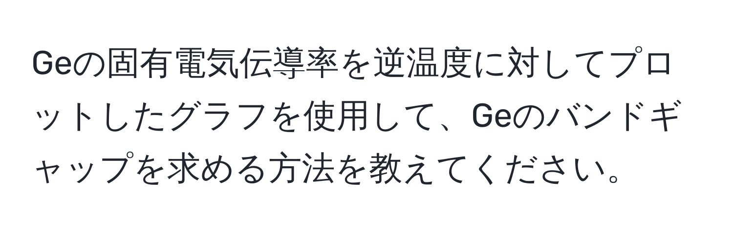 Geの固有電気伝導率を逆温度に対してプロットしたグラフを使用して、Geのバンドギャップを求める方法を教えてください。