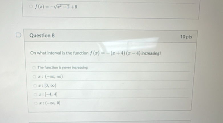 f(x)=-sqrt(x^2-2)+9