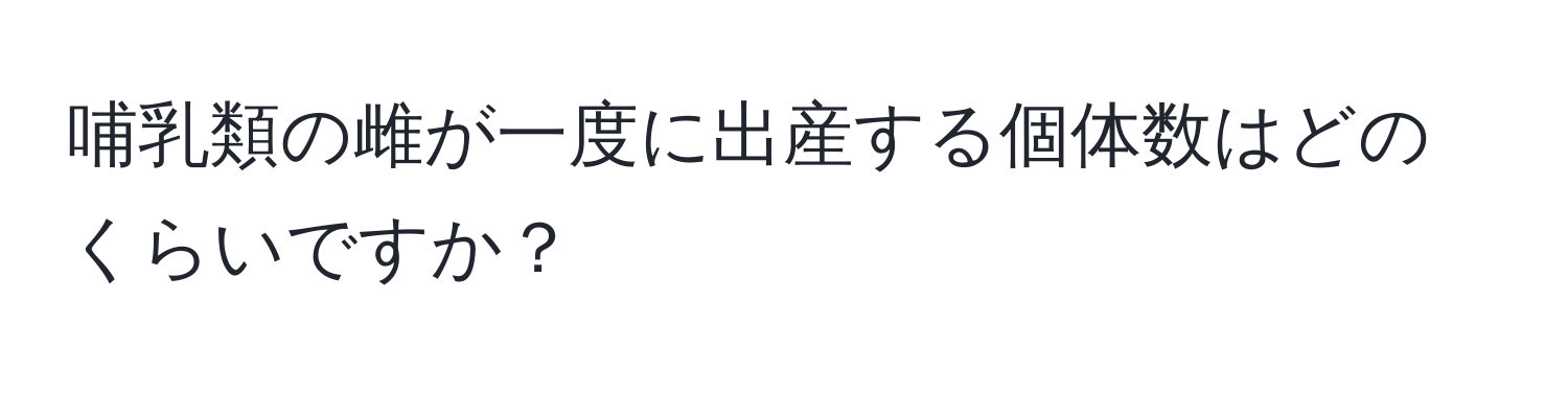 哺乳類の雌が一度に出産する個体数はどのくらいですか？