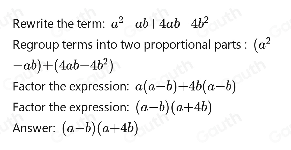 Solved: a^2+3ab-4b^2 [Math]