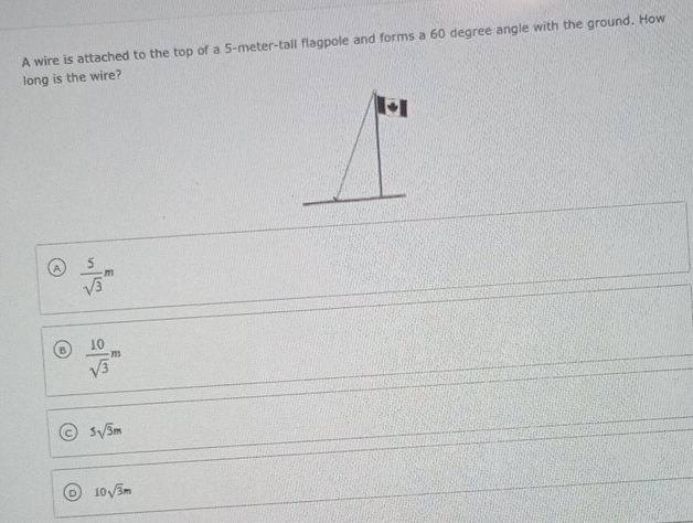 Solved: A wire is attached to the top of a 5-meter-tall flagpole and ...