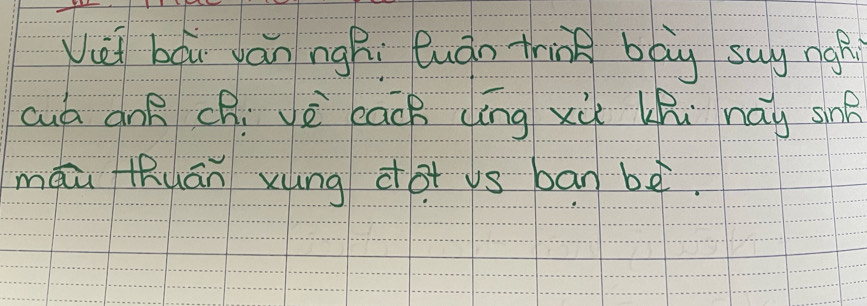 Vei bái yán nghi luàn trink bāg suy ngái 
cuó anR Chí vè eacB (íng xù lhi nay sné 
màu Khuān xung dàt ys bān bē.