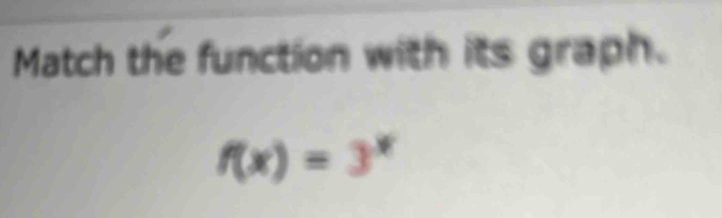 Match the function with its graph.
f(x)=3^x