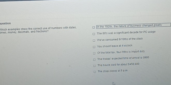 Solved: uestion Which examples show the correct use of numbers with ...