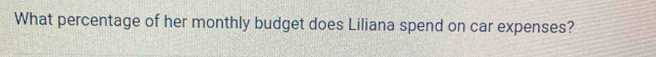 What percentage of her monthly budget does Liliana spend on car expenses?