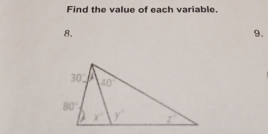 Find the value of each variable.
8.
9.