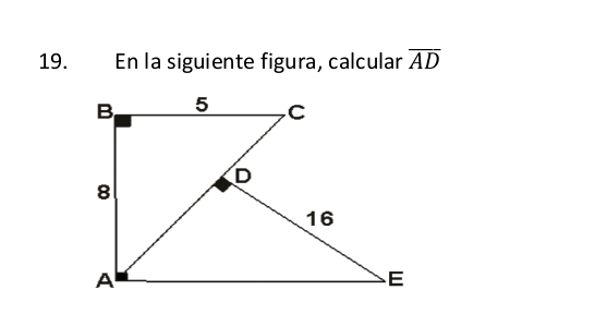 En la siguiente figura, calcular overline AD