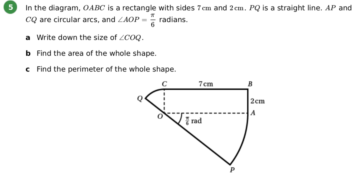 Solved: In the diagram, OABC is a rectangle with sides 7cm and 2cm. PQ ...