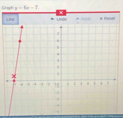 Graph y=6x-7.
x
Line Undo Redo x Reset