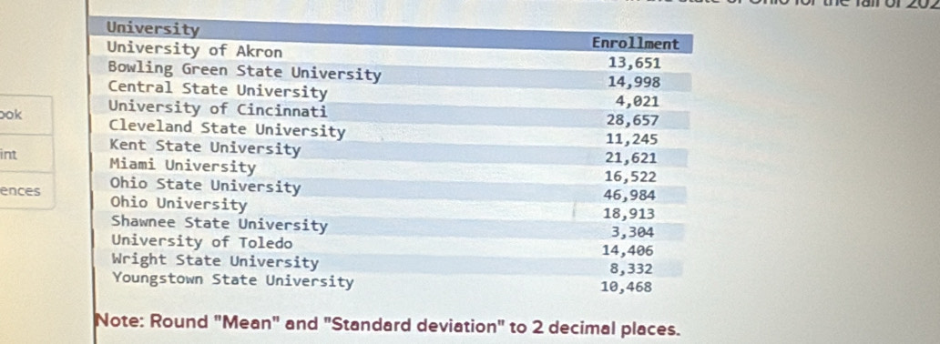 ard deviation" to 2 decimal places.